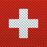 3D Flag of Switzerland on a metal wall background. photo