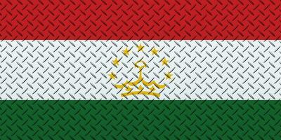 3D Flag of Tajikistan on a metal wall background. photo