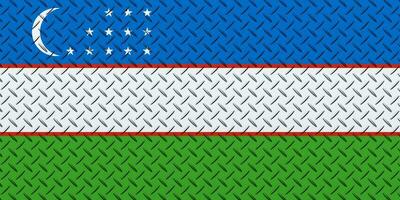 3D Flag of Uzbekistan on a metal wall background. photo