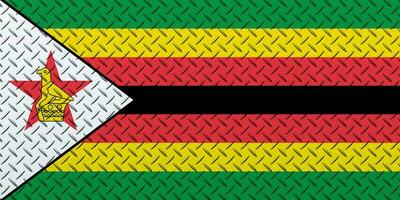 3D Flag of Zimbabwe on a metal wall background. photo