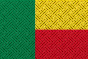 3D Flag of Benin on a metal wall background. photo