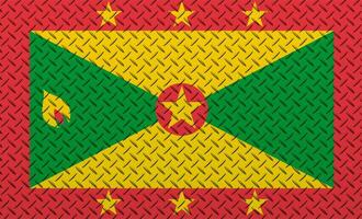 3D Flag of Grenada on a metal wall background. photo