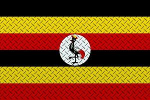 3D Flag of Uganda on a metal wall background. photo
