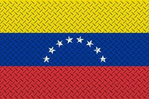 3D Flag of Venezuela on a metal wall background. photo