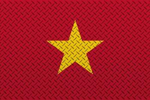 3D Flag of Vietnam on a metal wall background. photo