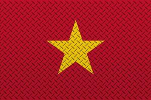 3D Flag of Vietnam on a metal wall background. photo