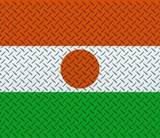 3D Flag of Niger on a metal wall background. photo