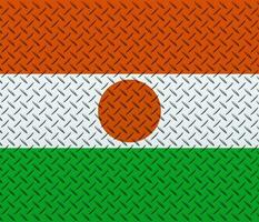 3D Flag of Niger on a metal wall background. photo