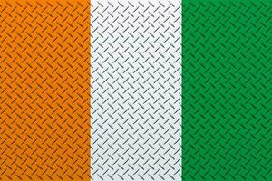 3D Flag of Ivory Coast on a metal wall background. photo