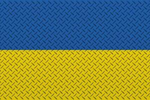 3D Flag of Ukraine on a metal wall background. photo