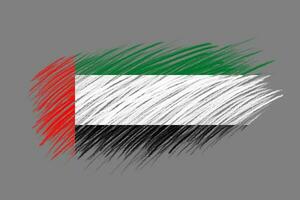 3D Flag of United Arab Emirates on vintage style brush background. photo