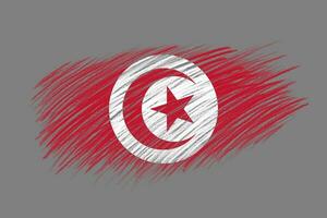 3D Flag of Tunisia on vintage style brush background. photo