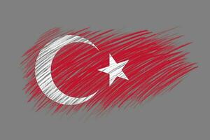 3D Flag of Turkiye on vintage style brush background. photo