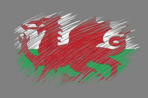 3D Flag of Wales on vintage style brush background. photo