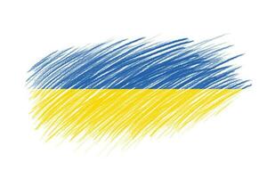 3D Flag of Ukraine on vintage style brush background. photo