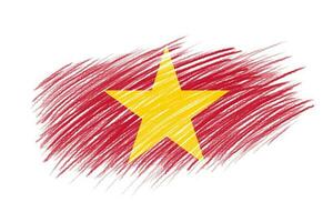 3D Flag of Vietnam on vintage style brush background. photo