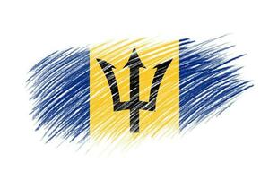 3D Flag of Barbados on vintage style brush background. photo