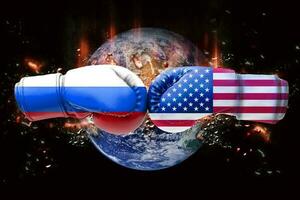 3D Flag of Russia and USA photo