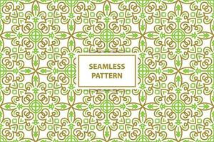 oriental seamless pattern. White, green and gold background with Arabic ornament. Pattern, background and wallpaper for your design. Textile ornament. Vector illustration.