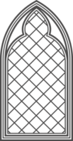 gotik kyrka fönster. arkitektur båge med glas. gammal slott och katedral ram. medeltida färgade interiör design. årgång illustration png