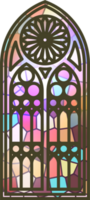 Gothic stained glass window. Church medieval arch. Catholic cathedral mosaic frame. Old architecture design. png