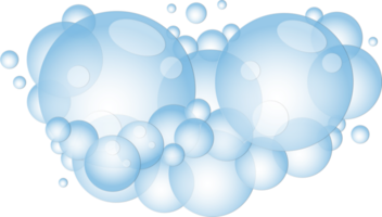 Cartoon soap foam with bubbles. Light blue suds of bath, shampoo, shaving, mousse. png