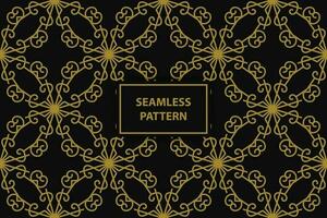 seamless pattern with floral ornaments in gold color on a black background, vector seamles pattern