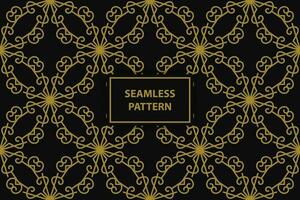 seamless pattern with floral ornaments in gold color on a black background, vector seamles pattern