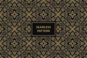 seamless pattern with floral ornaments in gold color on a black background, vector seamles pattern