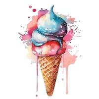 Watercolor illustration ice cream. Generative AI photo