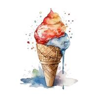 Watercolor illustration ice cream. Generative AI photo