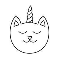 Cute unicorn cat. Vector line illustration. Single element, fashion print, sticker, emblem, sublimation