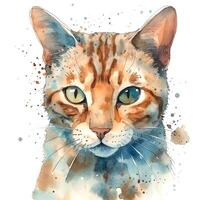 Watercolor portrait of a cat. Sketch style illustration. For creating posters, stickers, postcards, prints, sublimations. AI generated photo