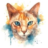 Watercolor portrait of a cat. Sketch style illustration. For creating posters, stickers, postcards, prints, sublimations. AI generated photo