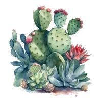 Watercolor illustration of a cactus. Houseplant, desert, succulent. For creating posters, stickers, postcards, prints, sublimations. AI generated photo