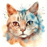 Watercolor portrait of a cat. Sketch style illustration. For creating posters, stickers, postcards, prints, sublimations. AI generated photo