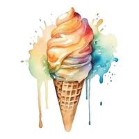 Watercolor illustration ice cream. Generative AI photo