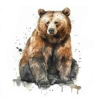 Bear watercolor illustration. Wild forest animal. Portrait. For creating posters, stickers, postcards, prints, sublimations. AI generated photo