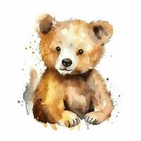 Bear watercolor illustration. Wild forest animal. Portrait. For creating posters, stickers, postcards, prints, sublimations. AI generated photo