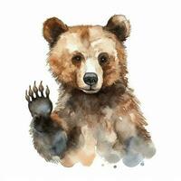 Bear watercolor illustration. Wild forest animal. Portrait. For creating posters, stickers, postcards, prints, sublimations. AI generated photo