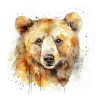 Bear watercolor illustration. Wild forest animal. Portrait. For creating posters, stickers, postcards, prints, sublimations. AI generated photo