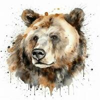 Bear watercolor illustration. Wild forest animal. Portrait. For creating posters, stickers, postcards, prints, sublimations. AI generated photo