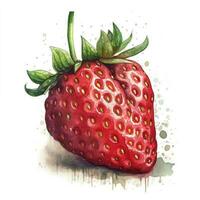 Watercolor illustration of strawberry. Juicy berry, single element. For creating posters, stickers, postcards, prints, sublimations. AI generated photo