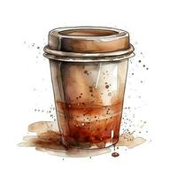 Watercolor cup of coffee. Sketch style illustration, hand draw, doodle. Icon, logo, print, sublimation, clipart. AI generated photo