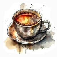 Watercolor cup of coffee. Sketch style illustration, hand draw, doodle. Icon, logo, print, sublimation, clipart. AI generated photo