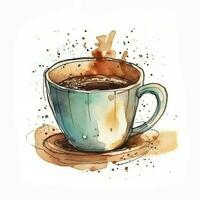 Watercolor cup of coffee. Sketch style illustration, hand draw, doodle. Icon, logo, print, sublimation, clipart. AI generated photo