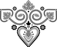 Black lace heart mexican embroidery. vector