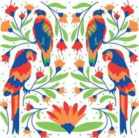 Pattern with birds and flowers Colorful Otomi Vector Pattern With Birds