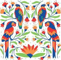 modelo con aves y flores vistoso otomi vector modelo con aves