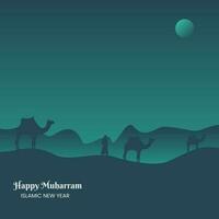 Islamic new year or happy muharram vector illustration. Simple Islam celebration greeting design background. Muslim Holiday. Hijriyah year template.